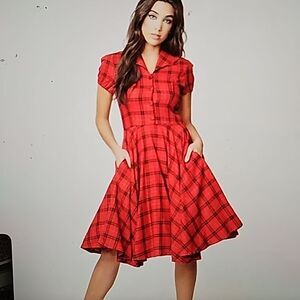 Magnolia Place | Red and Black Plaid Mona Swing Dress with Collar Size 5XL
